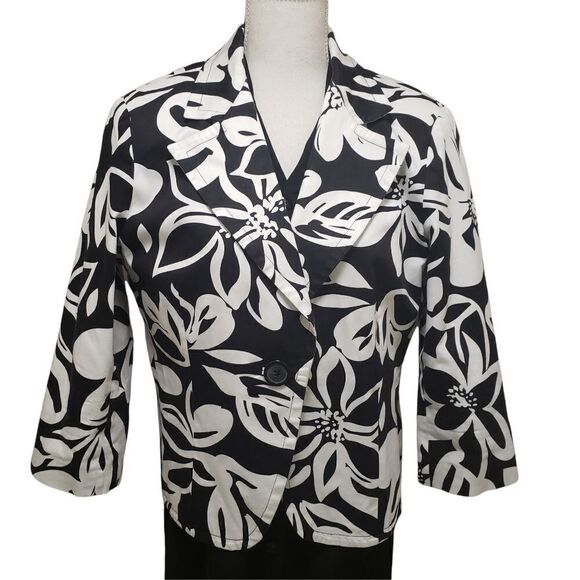 Patricr Christopher White Black Floral One Button Jacket Sz 14 - Picture 1 of 14